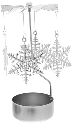 Weihnachtskerzenhalter aus Eisen, Silberner Karussell Teelichthalter | Automatische Rotation mit Teelicht, ohne Strombedarf, Elegante Tischdekoration für Festliche Räume