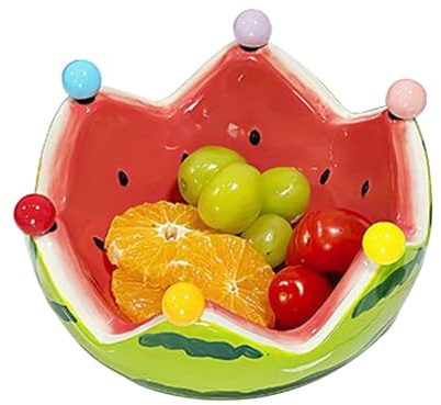 Tyinerc Watermelon Bowl, Ceramic Pasta Bowls with 6 Stainless Steel Forks - Kitchen Aid for Living Room Restaurant Household Event Party Catering Bar Club Wedding