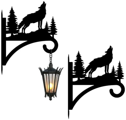 peacoblue 2 Set Wolf Howl Plant Hanger Bracket, Outdoor Plant Hook | 12x15.3 Weather Resistant Metal Holder for Hanging Plants, Flower Pots, Lanterns, Bird Feeders, Porch & Garden