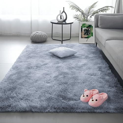 YUJINLIU Schlafzimmer Teppich 400 x 500 cm Hochwertiger Weich Moderner Hochflor Teppic Modern für Schlafzimmer Kinderzimmer, Hellgrau