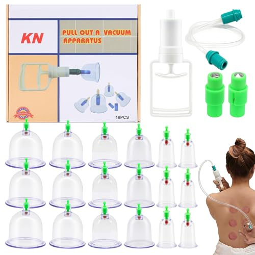 HASAIKA® Set de ventouses de thérapie par cupping, Lot De 18 Ventouses Avec Pompe À Vide, soulagement des douleurs musculaires, soins personnels holistiques