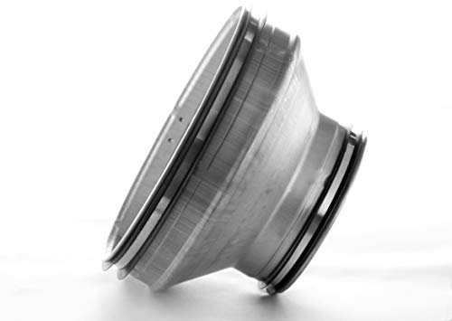 Riduzione di sezione in lamiera di acciaio zincata con guarnizione di tenuta. Raccordo tubo ventilazione e aspirazione. (Tubo partenza Ø 200, Tubo arrivo Ø 125)