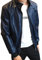 Homme Veste en Cuir PU Bomber à Fermeture-éclair Faux Fur Moto Veste Casual Blouson XL Bleu foncé