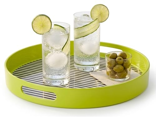 Premier Housewares Mimo Stripe Tray with Handles, Melamine, Multi-Colour, 38 x 38 x 5 cm