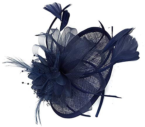 Caprilite Navy Blue Sinamay Disc Saucer Fascinator Hat for Women Weddings Headband