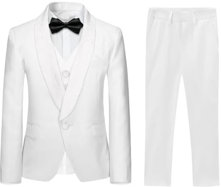 Sliktaa Garçon Costume 3P Classique Mariage Bal Tuxedo Blanc 10 Ans