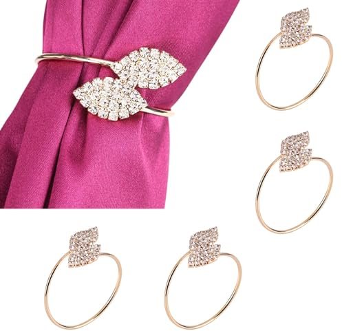 12 Stück Serviettenringe Set, Metall Serviettenschnallen Glitzernden Blättern Verziert Serviettenhalter Für Hochzeit, Dinnerpartys, Esstisch Dekoration Handgemacht Metall Serviettenhalter