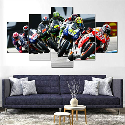 5-teiliges Wandbild auf Leinwand, Motiv: Motogp Marquez Rossi Bikes Rennrad, moderne Heimdekoration, Tapete gerahmt