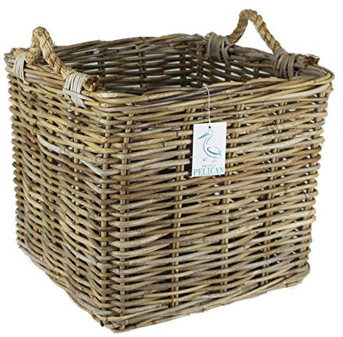 Rattan Log Kindling Baskets. In grey and natural wicker. Natural Storage Solution. Open storage box for wood, fireplaces. Home & Hearth (92 ltr, Natural Rope)