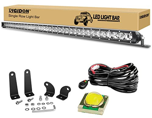 RIGIDON 44 Zoll 112cm 210W Einzelne reihe Led lichtleiste kfz mit 12V kabelbaum kit, Led strahler spot offroad beleuchtung für Auto SUV ATV, Traktor, LKW, Fahrzeuge, 6000K Weiß led nebelscheinwerfer