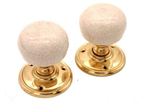 Infinity Decor Porcelain Mortice Door Knob - Ivory Crackle/Polished Chrome/Florentine Bronze/Polished Brass (Polished Brass)