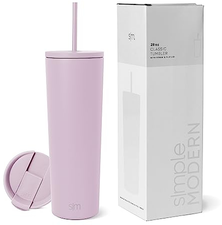 Simple Modern Thermobecher mit Strohhalm und Deckel | Trinkbecher mit Henkel Wiederverwendbare Edelstahl | Geschenke für Frauen und Männer | Classic | 830ml | Lavender Mist