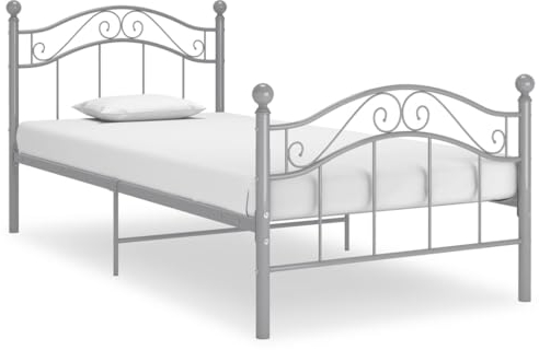 vidaXL Bett mit Lattenrost Metallbett Einzelbett Bettgestell Schlafzimmerbett Bettrahmen Ehebett Schlafzimmermöbel Grau Metall 100x200cm