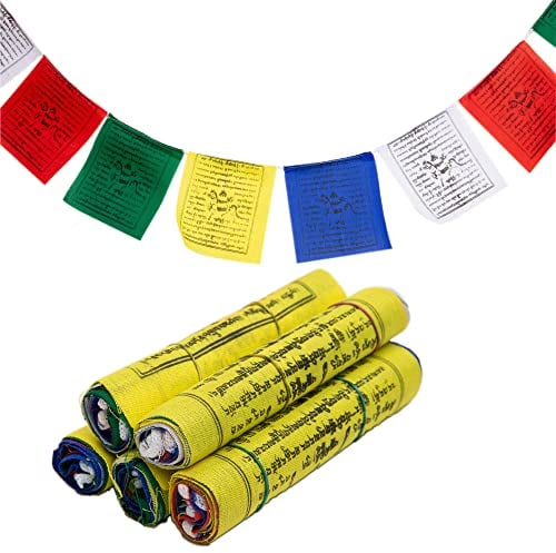 Bandiere con preghiere tibetane, realizzate a mano in Nepal, con cavallo del vento, 5 rotoli