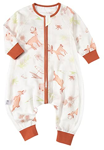 Schlafsack Baby Sommer mit Beinen & Armen, Schlafsack Kinder Ganzjährig 100% Baumwolle, Baby Schlafsack mit Füßen und Ärmeln, Langarm Schlafsack für 1-3 Jahr Alt Von 70 Bis 110cm Mädchen Junge