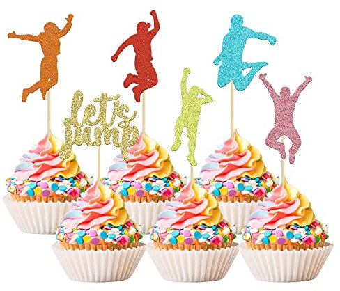 36 Stück Trampolin-Cupcake-Aufsätze, buntes Trampolin, Cupcake-Aufsätze, Springen, Geburtstagsparty, Zubehör, Springtrampolin, Cupcake-Dekorationen für Spring-Thema, Geburtstagsparty