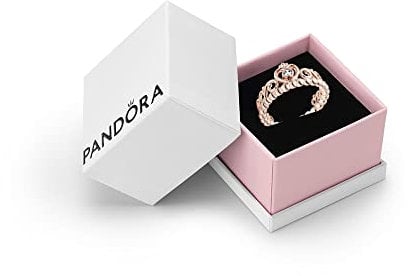 Pandora Signature Women's 14k Rose Gold-Plated Princess Tiara Crown Cubic Zirconia Ring, Size 56, With Gift Box