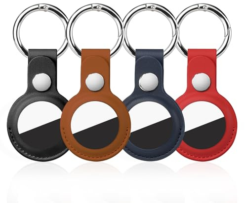 Airtag-Halter für Apple Air-Tag-Schlüsselanhänger, PU-Leder, Airtag-Hülle, Airtagsmate für Gepäck, kommt mit Ring, Metall-Schnapp-Schlüsselanhänger für Gepäck, Schlüssel, Haustiere, Kindertasche, 4