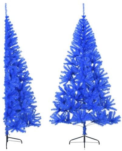 vidaXL Medio Árbol de Navidad Artificial con Soporte Exterior Adorno Decoración Aire Libre Jardín Iluminación Luces Festival Fiesta PVC Azul 180 cm
