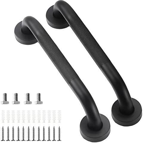 2 Pack 12 Inch Grab Bar Rail, Non-Slip Bathroom Chrome Grab Rail, 304 Stainless Steel Disability Auxiliary Handle, Safety Hand Rail Support for Kitchen Bedroom Bathtub Shower Steps (Black)