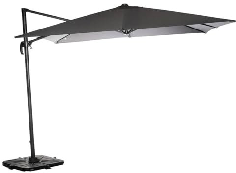 Hespéride - Parasol Déporté Carré Cayo Ardoise 3 x 3 m Anti-Rouille Inclinable Rotation 360° Toile Déperlante Protection Soleil pour Jardin, Terrasse