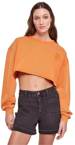 Urban Classics Damen Sweatshirt Ladies Cropped Flower Embroidery Terry Crewneck vintageorange 3XL