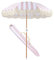 2m Parasol De Jardin À Franges De Parasol De Plage De Luxe Rétro De Rose Blanc Rayé, Surface De Parapluie En Polyester, Écran Solaire Résistant À L'usure, Ombrage Romantique Piscine Cour Bord De Mer