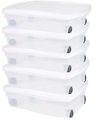 Ondis24 Unterbettbox mit Rollen und Deckel Aufbewahrungskiste aus Kunsttoff stapelbar transparent 40 Liter 68 x 48 x 17,5 (H) cm 100% recyclebar (5)