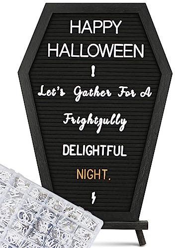 Halloween Sarg Briefbrett schwarz, 725 vorgeschnittene & sortierte Charaktere und Holzständer, gruselige Wanddekoration, Gothic-Dekor, gruselige Geschenke, Halloween-Dekorationen