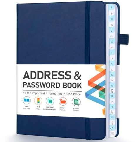 Hardcover Adressbuch mit alphabetischen Registern, Adressbuch, Marineblau