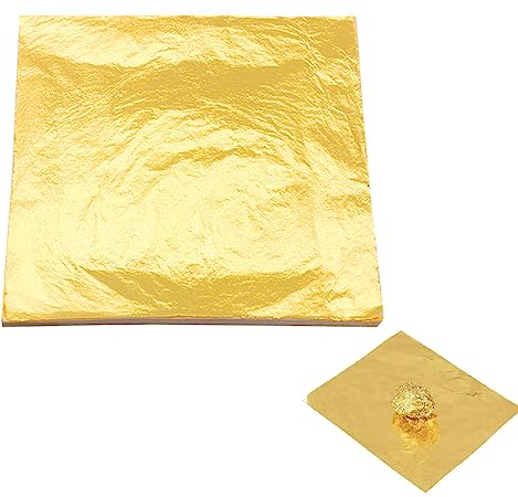 100 Pezzi Fogli di Foglia Oro,100 Fogli Arte e Artigianato B Oro in Lamina d'oro per Tappezzeria,Pittura,14cm x 14cm