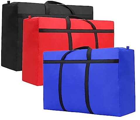 3 Pcs Large Storage Bags Waterproof Heavy Duty 600D Oxford Moving Bags, 180L Organizer Bags Ideal For Bedding, Duvets, Pillows, Laundry, Clothes or Moving home(100x58x28cm)
