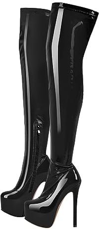 blingqueen Stivali elasticizzati da donna sopra il ginocchio, con plateau, Pintura Nero, 46 EU