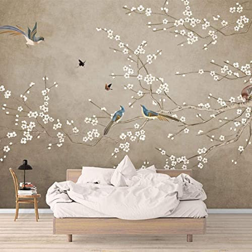 Papier Peint Panoramique Oiseaux Et Fleurs Chinoises D'Époque 3D Poster Mural pour Salon Chambre Décoration Murale