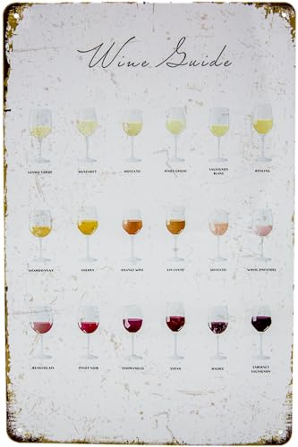 LUCKYLINDE – 30 x 20 cm Blechschild – Bar, Restaurant, Pub, Partykellder Deko Schild, Cocktail Übersicht Tafel - Wine Guide (grau)