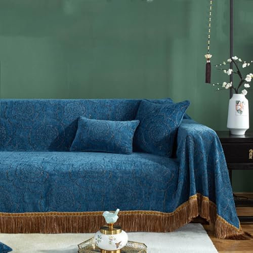 ANAZOZ Sofa Überzug 1 Sitzer, Couchbezug Chenille Blumenmuster mit Fransen Sofaüberwürfe 190x200