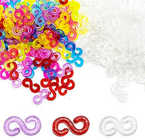 MAOQYE 600 Pieces Loom Bands S Clips, Colorful Rubber Band Clips Loom Band Connectors Plastic Connectors Refills Kit Loom Band Hooks for Weaving Necklace Jewelry Accessories DIY Craft Making