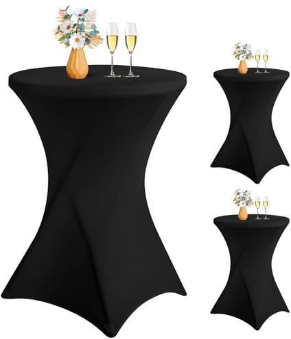 LYAFS 3er-Set Stretch Stehtisch Husse für Bistrotisch Ø 80-85 cm Elegante,Verstärkung im Fußbereich,Stretch-Husse Schwarz Hussen für Stehtische und Bistrotische (Schwarz, 80 x 110 cm)