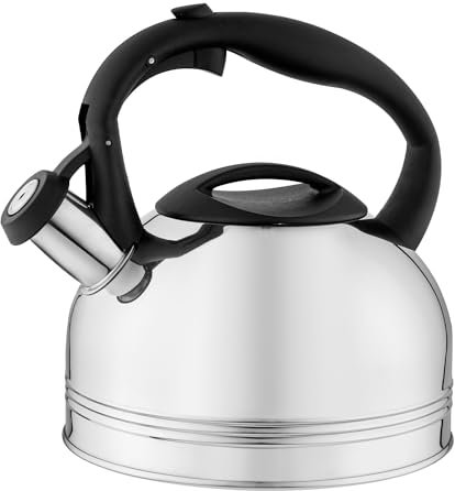 FLORINA Wasserkessel 1,9L I Edelstahl Teekessel ANTER I Flötenkessel mit Bakelit-Griff I Automatischer Pfiff I Pfeiffkessel für Tee & Kaffee I Für alle Herdarten Geeignet I Farbe: Silber