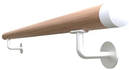 Sellon24® Holzhandlauf Handlauf Eiche 42,4 Geölt Echtholz Weiß Massiv Holz Treppe Geländer RAL 9016 150 Gelaender Holzstange 100 cm Halterung 200 Set Weiss (EICHE 42,4 / 100cm / S111 Weiß/Kappen)