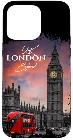 Bahaa's Tee Hülle für iPhone 15 Pro Max, Schwarz, Polycarbonat & TPU, Stoßdämpfend, London Skyline