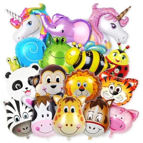 Ballon Helium Animaux,16 Ballon Animaux,Ballons Animaux en Aluminium,Ballons Animaux Jungle,Ballons Animaux Anniversaire,Parfait pour la fête d'anniversaire, la décoration de la fête de la jungle