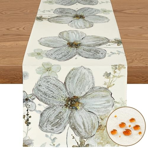 YCOLL Pflanzen Blumen Tischläufer Leinen - Küche Esstisch Dekoration Wasserabweisend, Outdoor Abwaschbar für Esszimmer Party