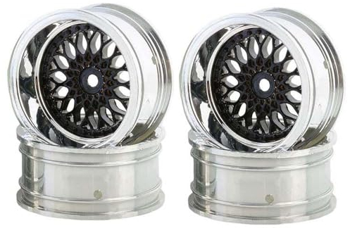KEEDA RC Auto Durchmesser 52mm/2,05 Zoll Kunststoff Felgen 12mm Sechskant Räder für 1/10 RC On Road Touring Racing Drift Car (Einpresstiefe 9mm, Schwarz & Silber)