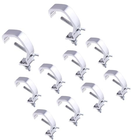 GIVIHGETI 10 Stück Traversen Klammern Bühnenlichtklemme 30-52mm C Beleuchtung Stahlhaken,Traversen-C-Klemme, robuste Bühnenlichter, Halsbandklemme für DJ-Beleuchtung, Par-Lichter, Silber