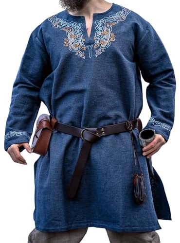 Leonardo Carbone® Wikinger Tunika Snorri - Mittelalter Kleidung Herren, Mittelalter Hemd, Karneval Kostüm Herren, Wikinger Tunika, LARP-Kleidung - 100% Baumwolle mit Urnes Stickerei