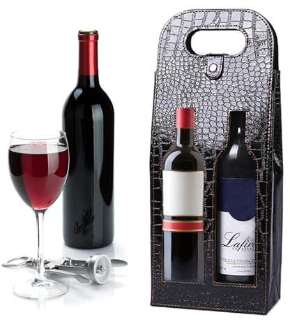 Rotwein Flaschenbeutel, 2-Flasche Wein Tasche Träger Tote Wein Champagner Geschenktasche, wiederverwendbare Leder Wein Tote Tragetasche Box Halter, Leder Wein Flasche Packag Tasche (Schwarz)