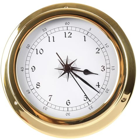 YHJLZNA Weather Station Set,High-Precision Barometer,Clock,Thermometer, Hygrometer,Tidal Clock,Brass Case 145mm Marine Accessory,Suitable for Hotels,Warehouses,And Offices(Color:Clocks and watches)