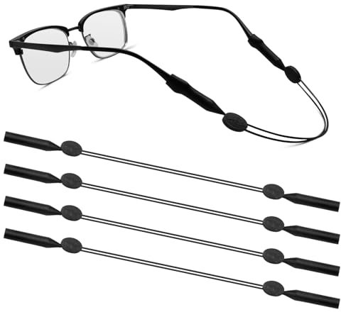 SCROLIEY 4 Stück verstellbare Brillenbänder, wasserdichte Riemen für Sportbrillen, Brillenband für Damen, Kinder, Männer, Schwarz , medie dimensioni