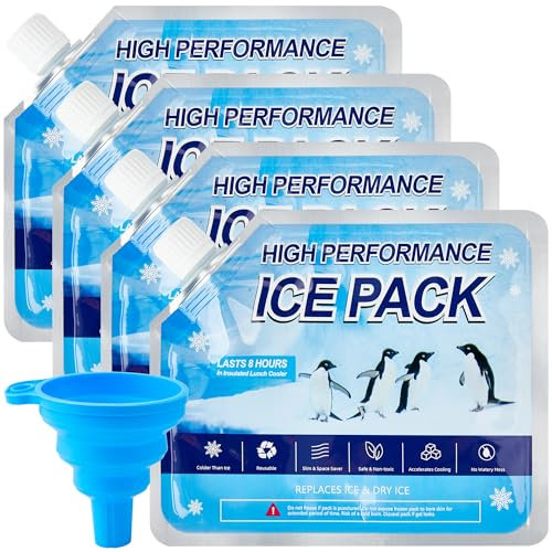 Omoojee Reusable Ice Packs for Cooler, 4 Pack Freezer Ice Packs for Lunch Boxes, Cooler Ice Packs for Camping Gear, Fishing, Medium